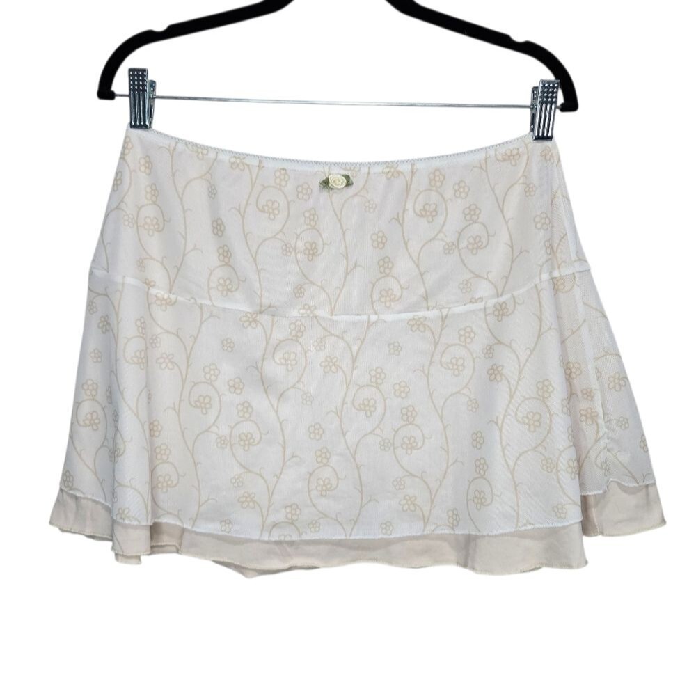 Motel Rocks Friska Mini Skirt in Beige Mesh Light Tan Flock